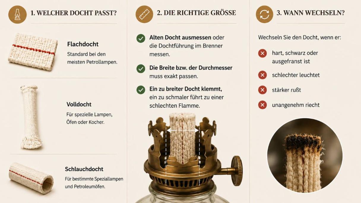 Welcher Docht passt zu meiner Petrollampe?